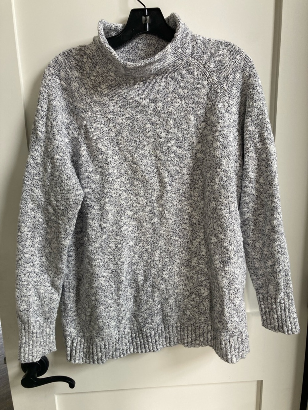 L.L. Bean Marled white and navy Turtleneck Sweater